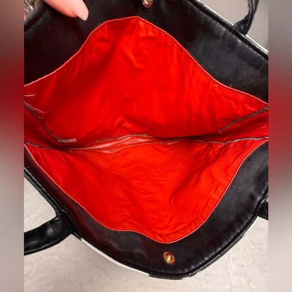 Cowprint Black and White Tote Bag with a Red Interior - Picture 3 of 7